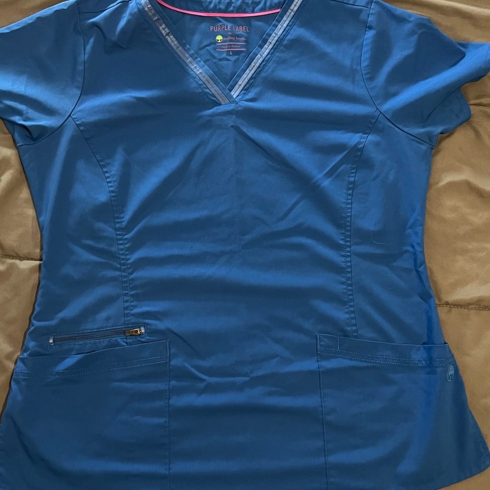 healing hands Royal Blue V-Neck Scrub Top